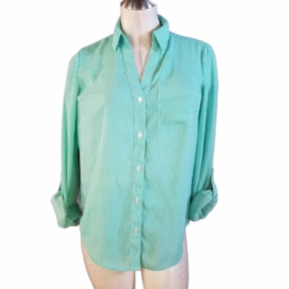 3/$15 The Limited XS Turquoise Polka  Dot Shirt - Picture 1 of 7